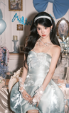 Niulatu Strapless Ball Gown Satin Short Prom Dresses Sleeveless Homecoming Dresses Birthday Dresses HZ1026
