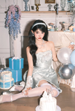 Niulatu Strapless Ball Gown Satin Short Prom Dresses Sleeveless Homecoming Dresses Birthday Dresses HZ1026