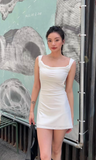 Niulatu Strapless Sheath Short Prom Dresses, White Homecoming Dresses, Backless Birthday Dresses HZ1026