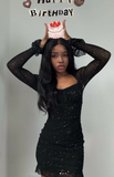 Niulatu Sheath Tulle Short Prom Dresses, Black Homecoming Dresses, Long Sleeve Birthday Dresses HZ1026