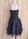 Niulatu Spaghetti Straps A-line Satin Short Prom Dresses,Navy Blue Homecoming Dresses 18th Birthday Dresses HZ1026