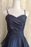 Niulatu Spaghetti Straps A-line Satin Short Prom Dresses,Navy Blue Homecoming Dresses 18th Birthday Dresses HZ1026