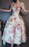 Niulatu V-neck Ball Gown Floral Prom Dresses HZ1026