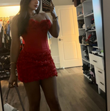 Niulatu Bodycon Satin Short Prom Dresses, Red Homecoming Dresses Strapless Birthday Dresses HZ1026