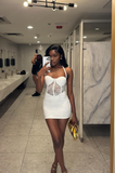 Niulatu Bodycon Lace Short Prom Dresses, White Homecoming Dresses, Halter Birthday Dresses HZ1026