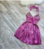 Niulatu Halter Sheath Satin Short Prom Dresses, Beads Backless Homecoming Dresses HZ1026