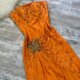 Niulatu Strapless Sheath Chiffon Beaded Short Prom Dresses,Orange Homecoming Dressess HZ1026