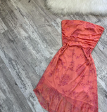 Niulatu Strapless Sheath Printed Chiffon Short Prom Dresses,Dark Peach Homecoming Dresses HZ1026