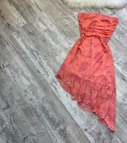 Niulatu Strapless Sheath Printed Chiffon Short Prom Dresses,Dark Peach Homecoming Dresses HZ1026