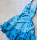Niulatu Halter A-Line Satin Short Prom Dresses, Open Back Birthday Dresses, Blue Homecoming Dresses HZ1026