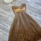 Niulatu A-line Tulle Short Prom Dresses, Brown Homecoming Dresses, Spaghetti Strap Birthday Dresses HZ1026
