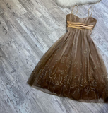 Niulatu A-line Tulle Short Prom Dresses, Brown Homecoming Dresses, Spaghetti Strap Birthday Dresses HZ1026