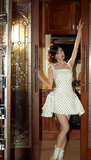 Niulatu A-Line Satin Short Prom Dresses, Sleeveless Homecoming Dresses, Polka Dot Birthday Dresses HZ1026