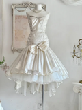 Niulatu Sweetheart Mermaid Satin Tulle Short Prom Dresses, White Birthday Dresses HZ1026