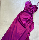 Niulatu Spaghetti Straps Sheath Satin Long Prom Dresses, Purple Formal Dresses HZ1026