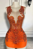 Niulatu Jewel Bodycon Beaded Birthday Dresses, Orange Homecoming Dresses HZ1026