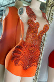 Niulatu Jewel Bodycon Beaded Birthday Dresses, Orange Homecoming Dresses HZ1026