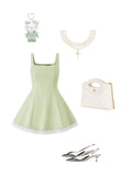 Niulatu Square Neck A-line Satin Short Prom Dresses, Green Homecoming Dresses HZ1026