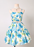 Niulatu Spaghetti Strap A-line Blue Homecoming Dress Floral Birthday Dresses HZ1026