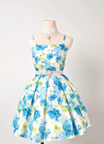 Niulatu Spaghetti Strap A-line Blue Homecoming Dress Floral Birthday Dresses HZ1026