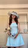 Niulatu Strapless Bodycon Satin Homecoming Dress Polka Dot Blue Birthday Dresses HZ1026