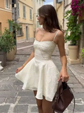 Niulatu Spaghetti Strap A-Line Homecoming Dresses, Chiffon Sleeveless Short Prom Dresses HZ1026
