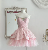 Niulatu Sweetheart A-Line Homecoming Dresses, Lace Sleeveless Short Prom Dresses HZ1026