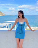 Niulatu Spaghetti Strap Bodycon Birthday Dresses with Corset, Blue Homecoming HZ1026