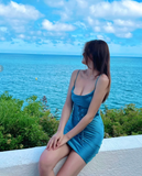 Niulatu Spaghetti Strap Bodycon Birthday Dresses with Corset, Blue Homecoming HZ1026