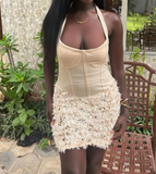 Niulatu Halter Sheath Short Prom Dresses Pale Yellow Homecoming Dresses HZ1026