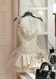 Niulatu Straps Ball Gown Short Prom Dresses, Polka Dot Homecoming Dresses HZ1026