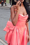 Niulatu Strapless Ball Gown Birthday Dresses, Hot Pink Homecoming Dresses HZ1026