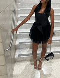 Niulatu Strapless A-line Tulle Short Prom Dresses, Black Homecoming Dresses HZ1026