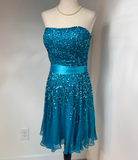 Niulatu Strapless Sheath Beaded Chiffon Short Prom Dresses, Blue Homecoming Dresses HZ1026