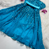 Niulatu Strapless Sheath Beaded Chiffon Short Prom Dresses, Blue Homecoming Dresses HZ1026