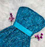 Niulatu Strapless Sheath Beaded Chiffon Short Prom Dresses, Blue Homecoming Dresses HZ1026