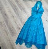 Niulatu Halter Sheath Chiffon Beaded Short Prom Dresses, Blue Homecoming Dresses HZ1026