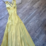 Niulatu A-Line Yellow Formal Dresses, V Neck A-Line Long Guest Dresses, Open Back Evening Gowns HZ1026
