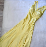 Niulatu A-Line Yellow Formal Dresses, V Neck A-Line Long Guest Dresses, Open Back Evening Gowns HZ1026