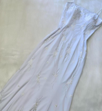 Niulatu White Formal Dresses,Spaghetti Straps Sheath Guest Dresses, Beaded Long Prom Dresses HZ1026