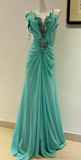 Niulatu Strapless Sheath Chiffon Long Prom Dresses, Turquoise Formal Evening Dresses HZ1026