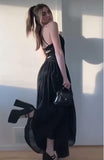 Niulatu Spaghetti Strap Sheath Chiffon Prom Dresses, Black Formal Dresses HZ1026