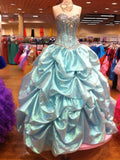 Niulatu Sweetheart Neck Ball Gown Taffeta Beaded Long Prom Dresses Quinceanera Dresses Blue Sweet 16 Dress HZ1026