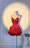 Niulatu Birthday Dresses V-neck Ball Gown Satin Short Prom DressesBurgundy Homecoming Dresses HZ1026