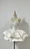 Niulatu V neck Ball Gown Satin Birthday Dresses Ivory Homecoming Dresses HZ1026