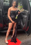 Niulatu Sequin Birthday Dresses Strapless Bodycon Chiffon Short Prom Dresses Sequin Birthday Dresses Black Homecoming Dresses HZ1026