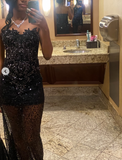 Niulatu Strapless Sheath Long Prom Dresses with Appliques Tulle Black Formal Dresses HZ1026