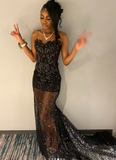 Niulatu Strapless Sheath Long Prom Dresses with Appliques Tulle Black Formal Dresses HZ1026