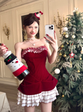Niulatu Red Hoco Dress Strapless Birthday Dresses Velvet Christmas Dresses HZ1026