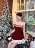 Niulatu Red Hoco Dress Strapless Birthday Dresses Velvet Christmas Dresses HZ1026